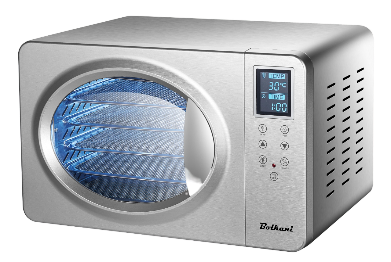 Bolkani Stainless Steel Food Dehydrator, 6 Dehydrating Trays, 500W, LED Display. 