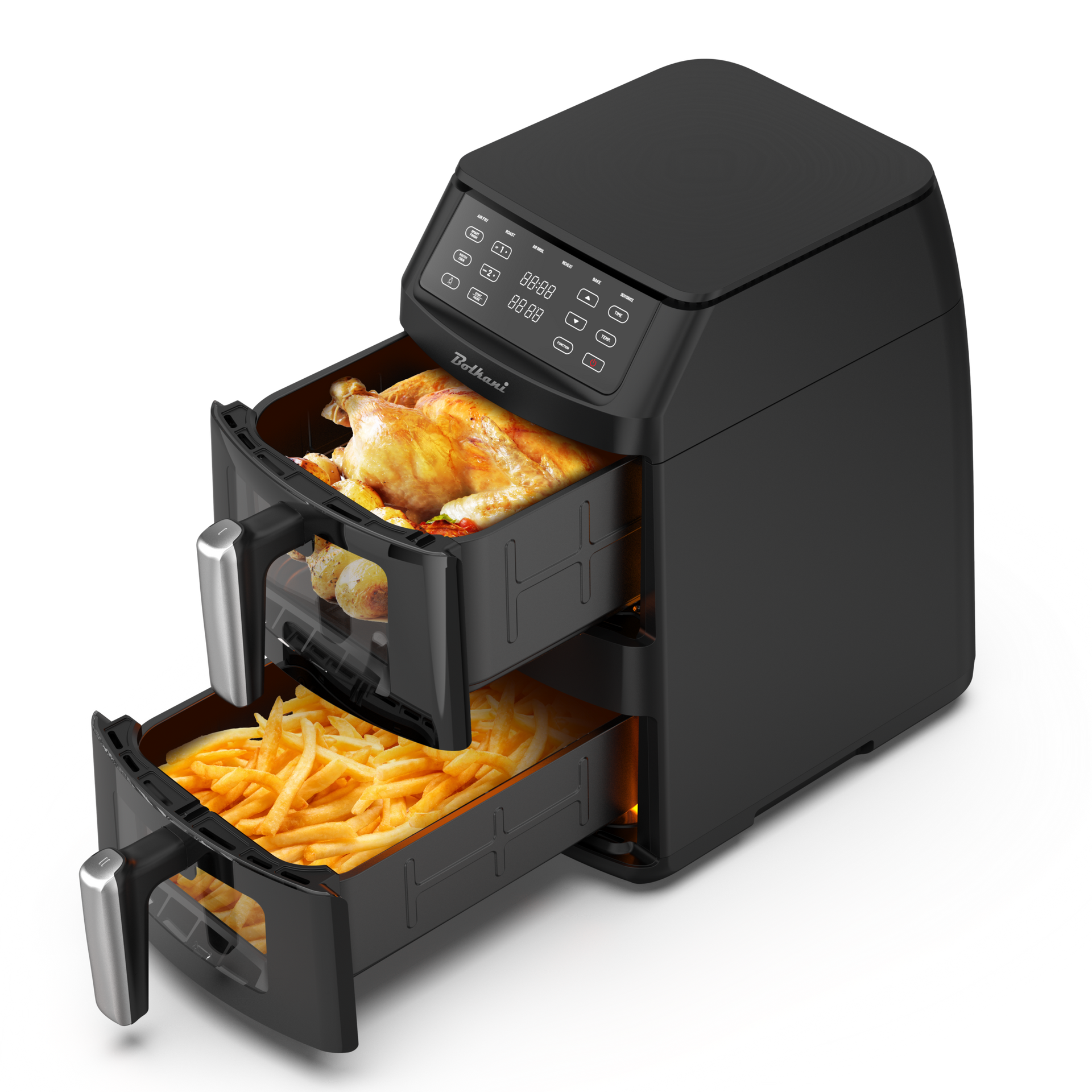 Bolkani Double Stack Air Fryer 11 L – 2 Chambers, 2500 W, Dual Interior Lighting