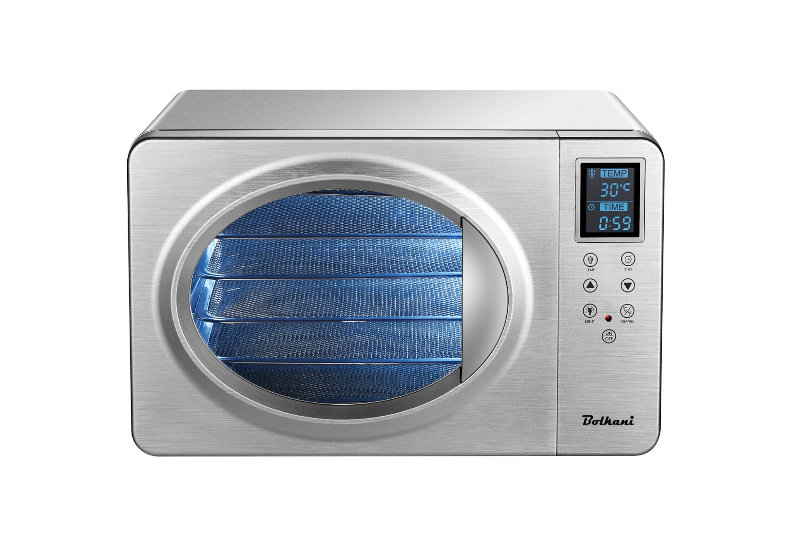 Bolkani Stainless Steel Food Dehydrator, 6 Dehydrating Trays, 500W, LED Display. 