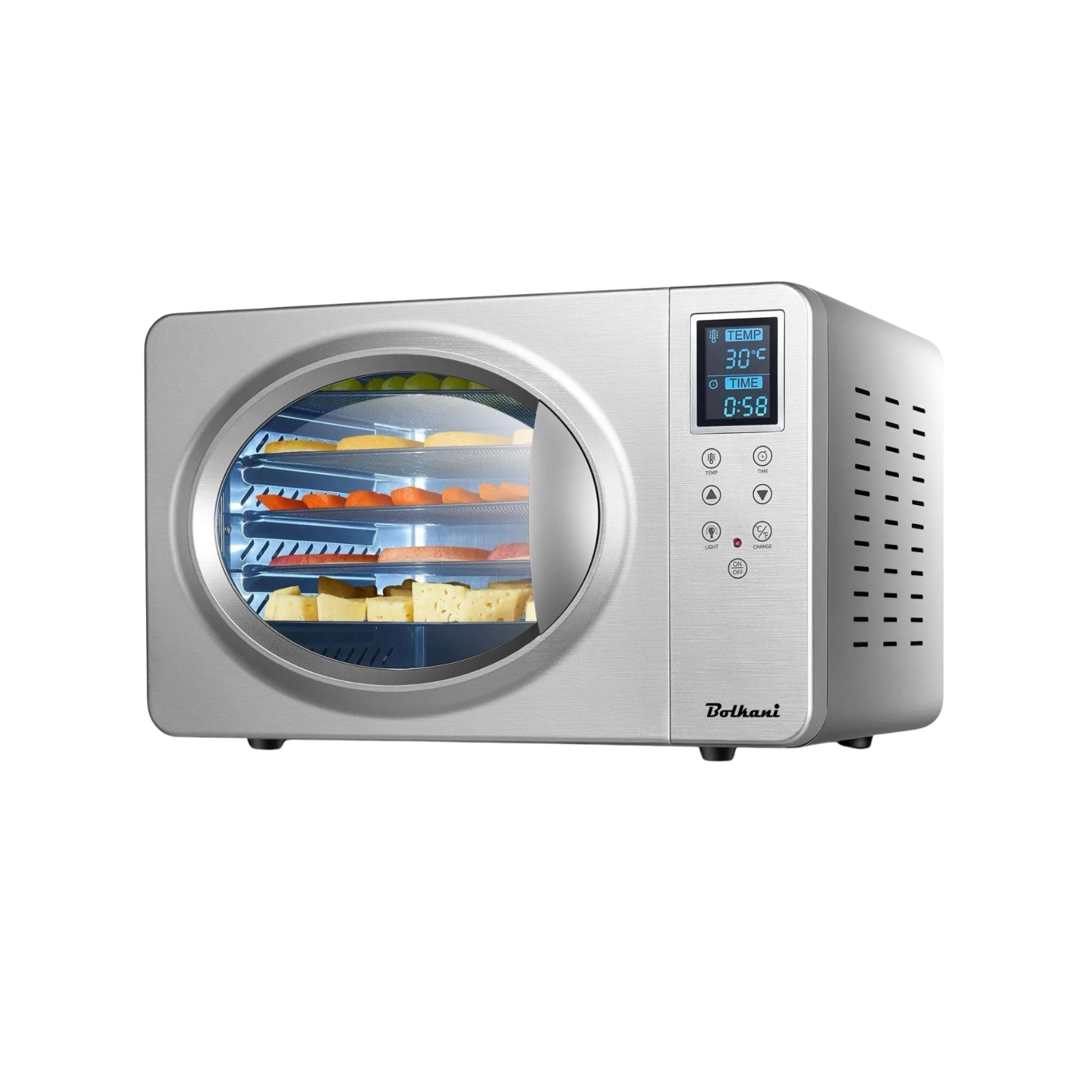 Bolkani Stainless Steel Food Dehydrator, 6 Dehydrating Trays, 500W, LED Display. 